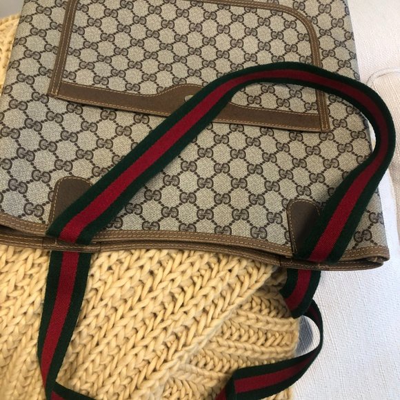 Vintage GUCCI Ophidia Web Strap GG Supreme Tote/Monogram Canvas Shopping Bag - Picture 9 of 16
